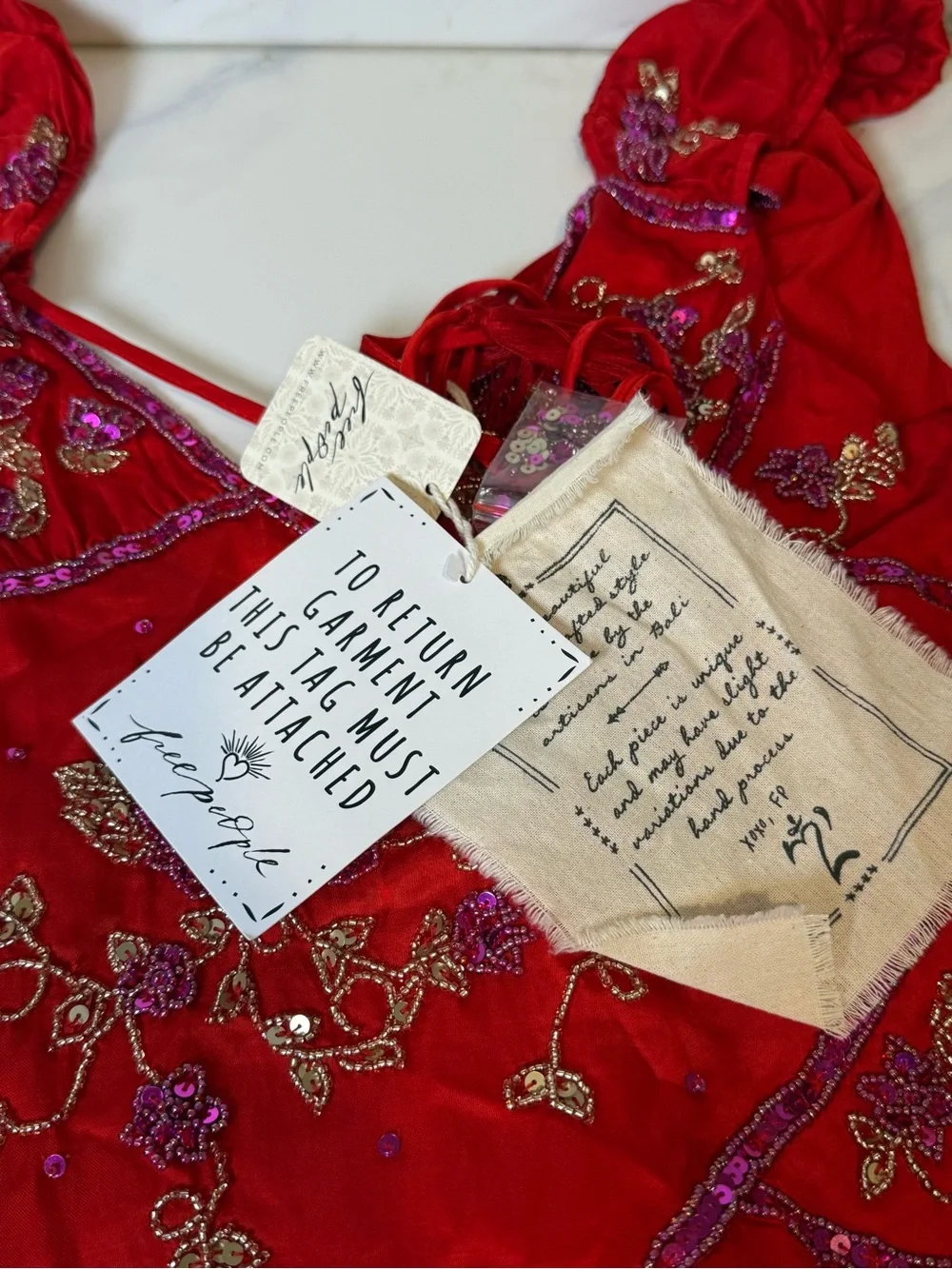 Free people red beaded fairy core dress